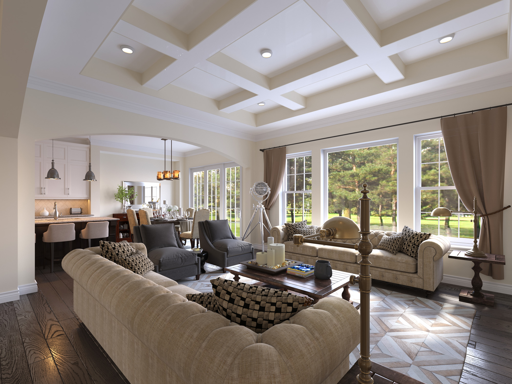 Interior Rendering - Modern Traditional Style Family Room by Estridge Harmony