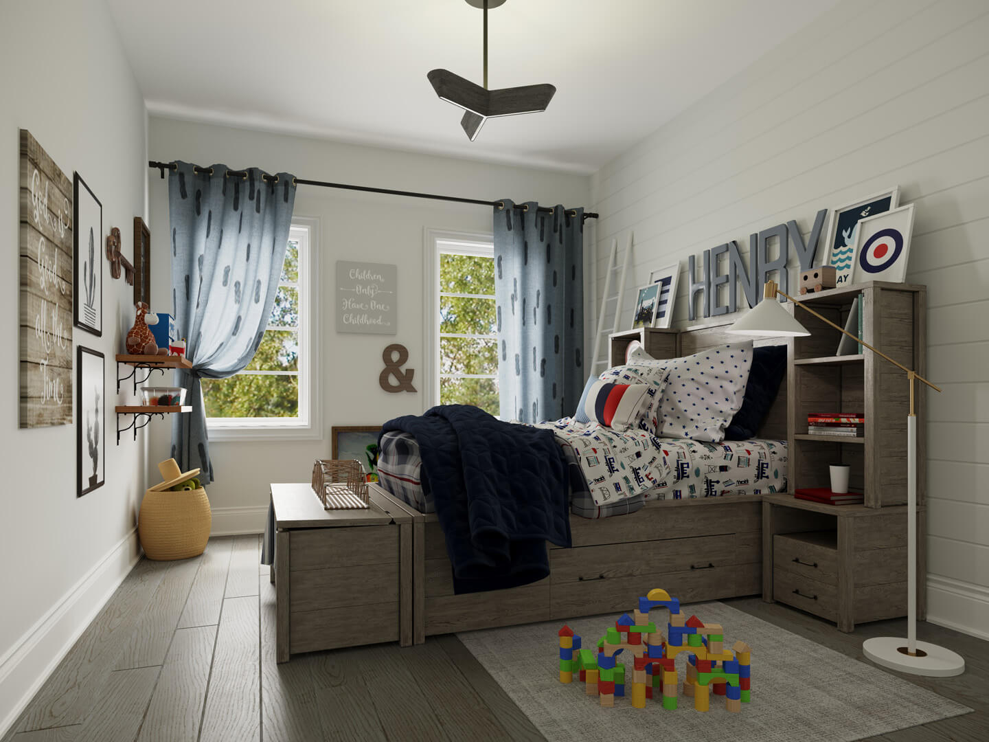 Virtually staged boys bedroom design