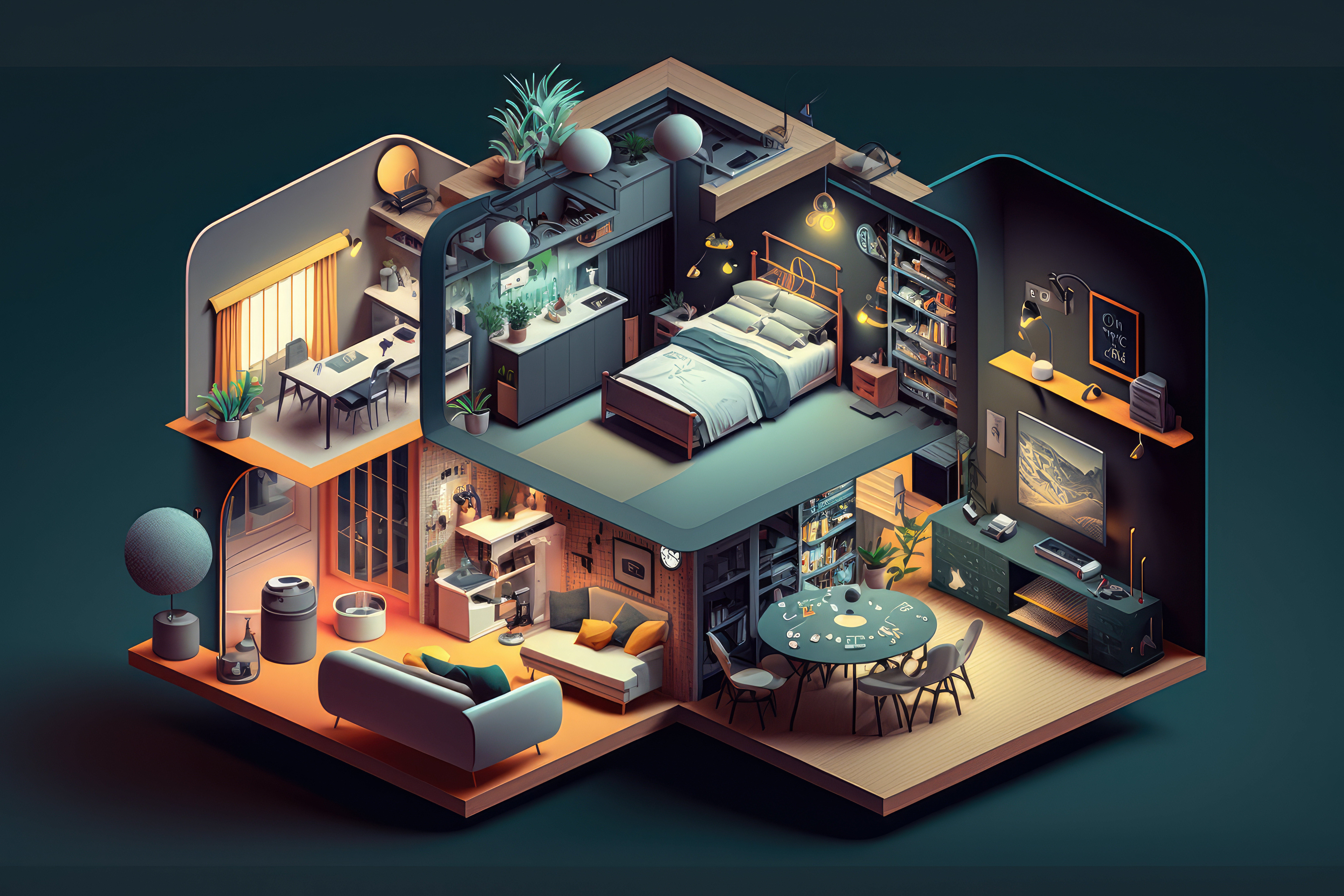 Virtual reality experience of an AI-powered smart home, generati