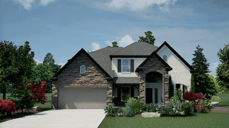 An interactive 360-degree exterior rendering of a home, allowing users to rotate around the entire structure for a complete architectural visualization experience.