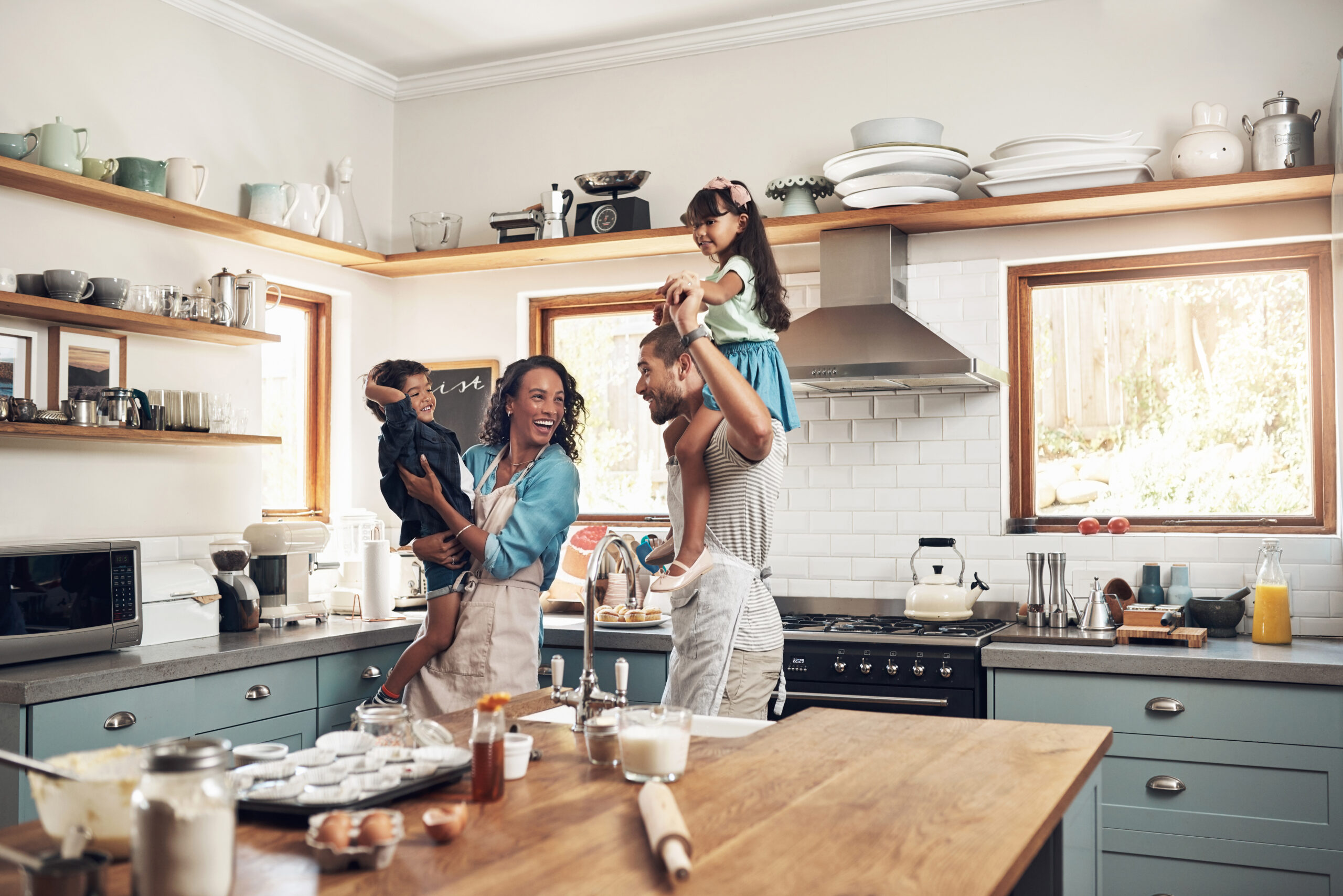 Family imagining their life in a new build home.